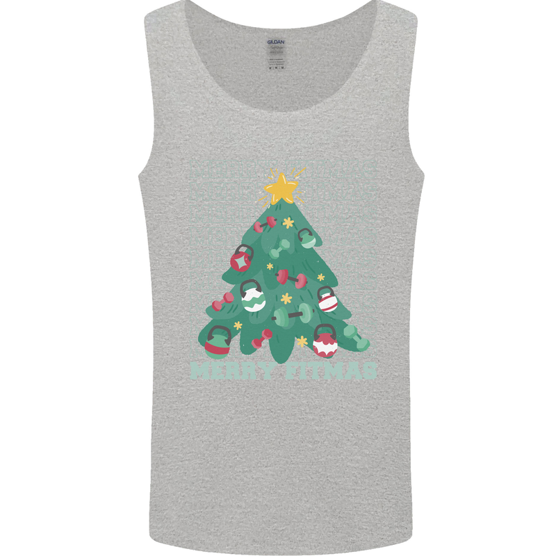 Fitness Merry Fitmas Christmas Tree Gym Mens Vest Tank Top Sports Grey