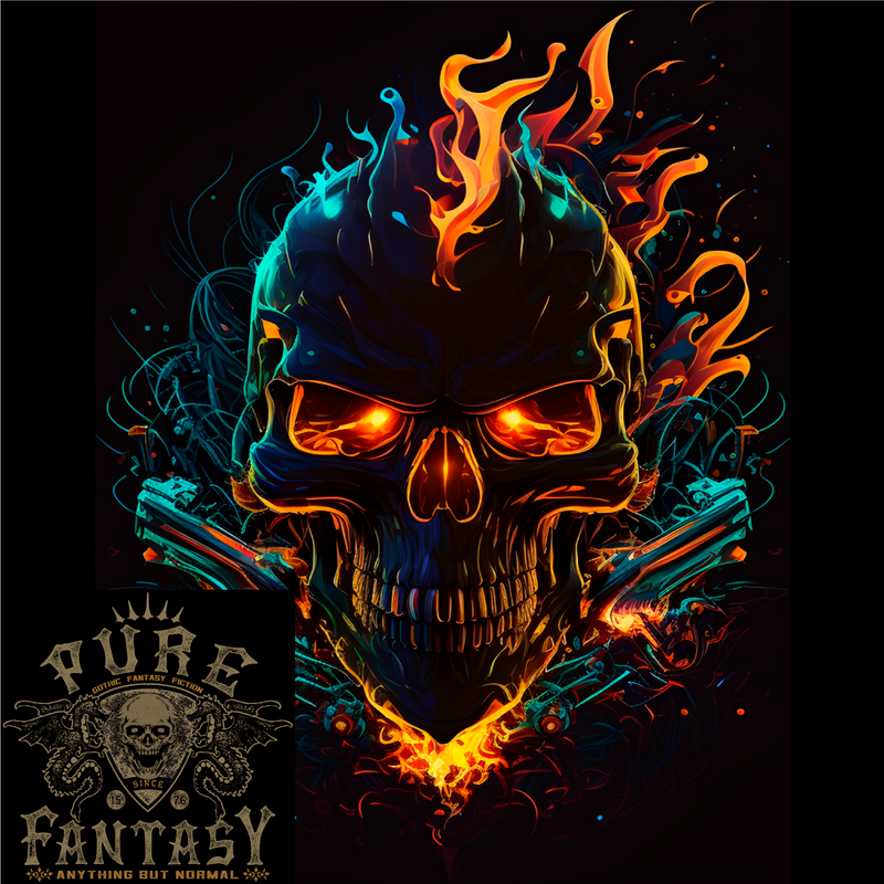A Neon Skull With Flames Fantasy Demon Mens Cotton T-Shirt Tee Top
