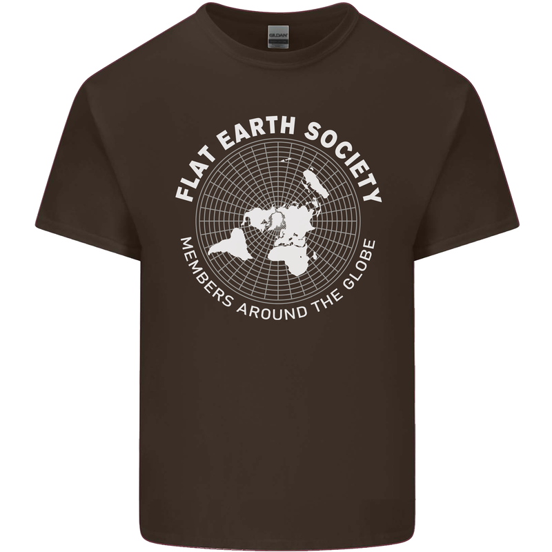 Flat Earth Society Members Around the Globe Mens Cotton T-Shirt Tee Top Dark Chocolate