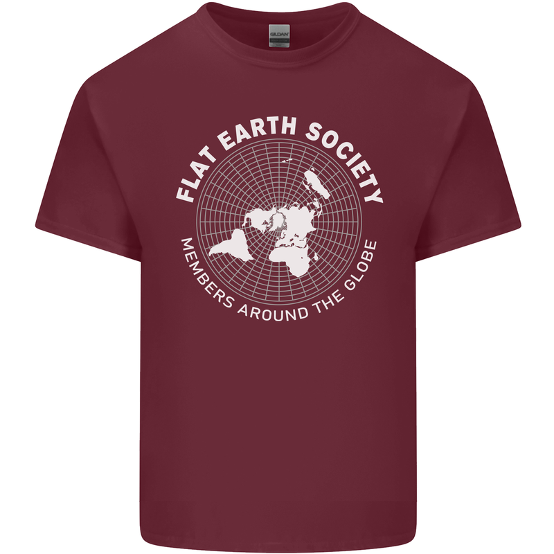 Flat Earth Society Members Around the Globe Mens Cotton T-Shirt Tee Top Maroon