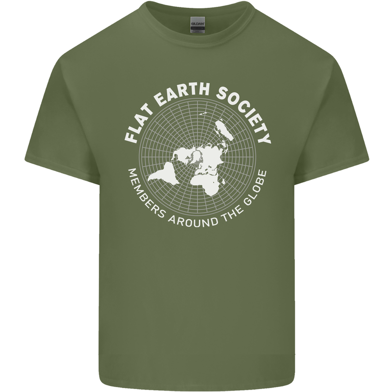 Flat Earth Society Members Around the Globe Mens Cotton T-Shirt Tee Top Military Green