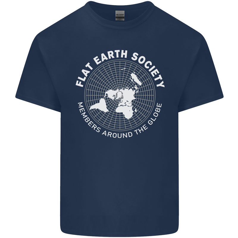 Flat Earth Society Members Around the Globe Mens Cotton T-Shirt Tee Top Navy Blue