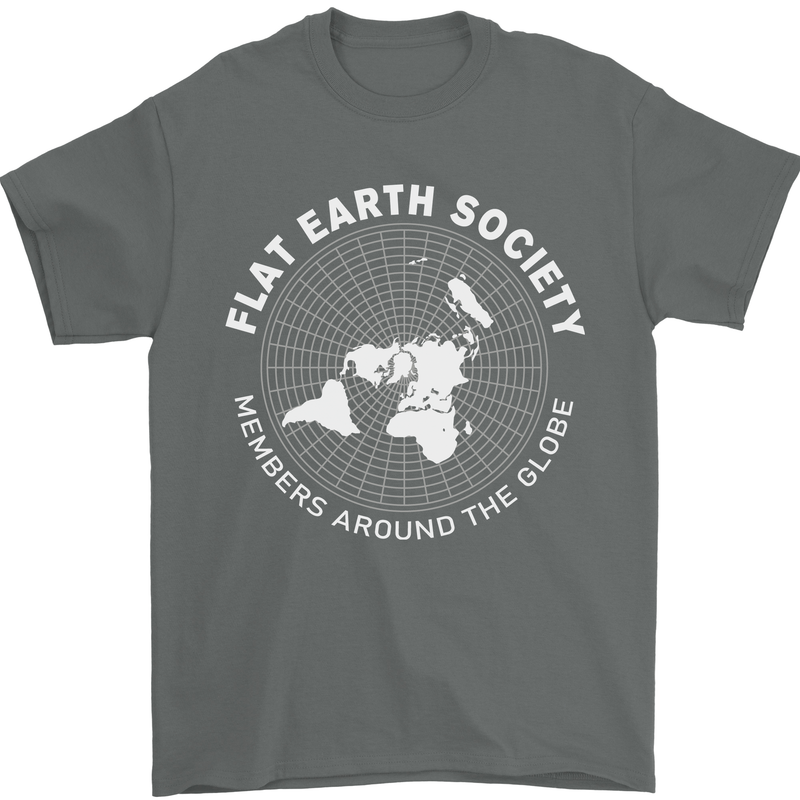Flat Earth Society Members Around the Globe Mens T-Shirt Cotton Gildan Charcoal