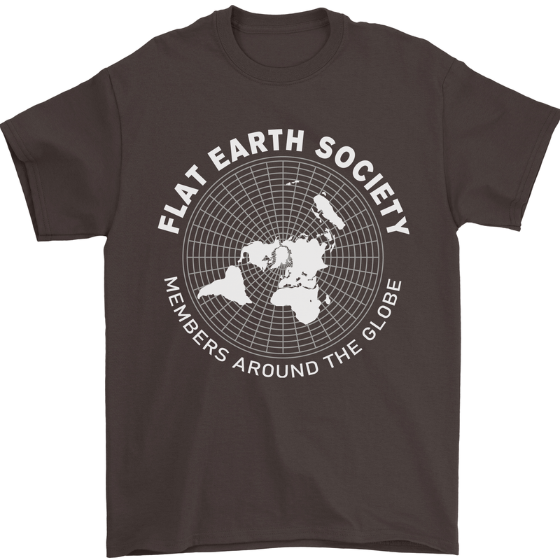 Flat Earth Society Members Around the Globe Mens T-Shirt Cotton Gildan Dark Chocolate