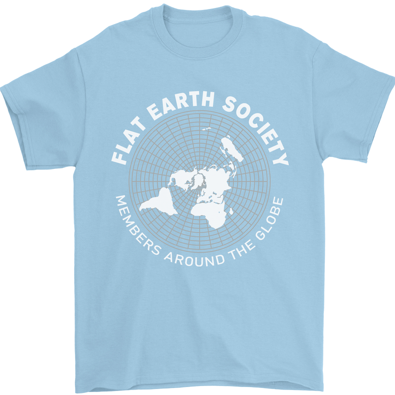 Flat Earth Society Members Around the Globe Mens T-Shirt Cotton Gildan Light Blue