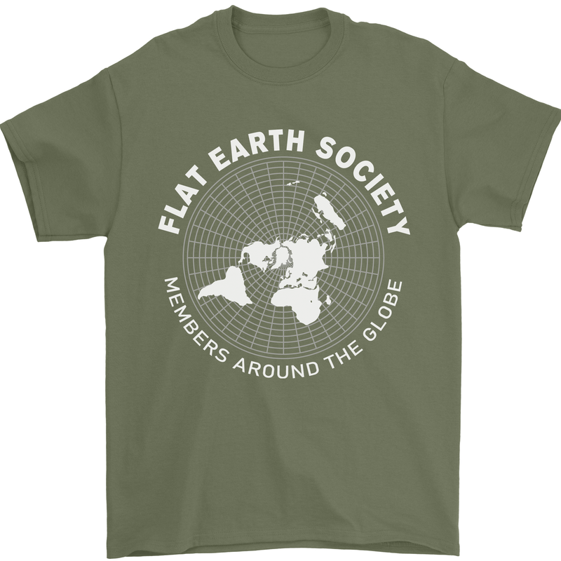 Flat Earth Society Members Around the Globe Mens T-Shirt Cotton Gildan Military Green