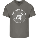 Flat Earth Society Members Around the Globe Mens V-Neck Cotton T-Shirt Charcoal