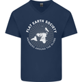 Flat Earth Society Members Around the Globe Mens V-Neck Cotton T-Shirt Navy Blue