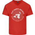 Flat Earth Society Members Around the Globe Mens V-Neck Cotton T-Shirt Red