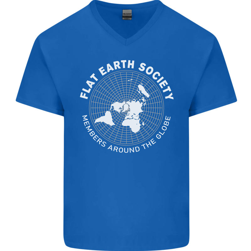 Flat Earth Society Members Around the Globe Mens V-Neck Cotton T-Shirt Royal Blue