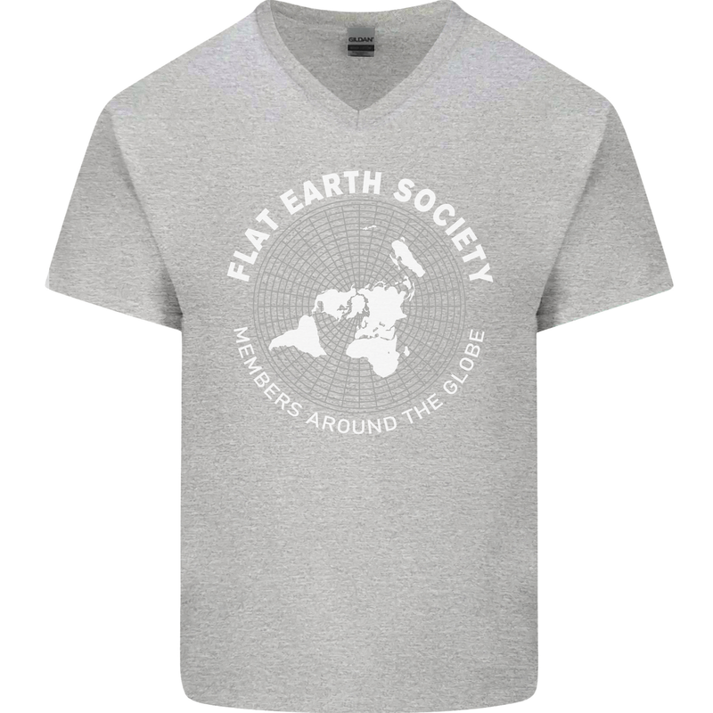 Flat Earth Society Members Around the Globe Mens V-Neck Cotton T-Shirt Sports Grey