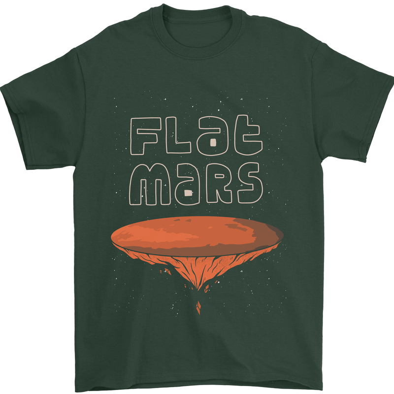 Flat Planet Mars Mens T-Shirt Cotton Gildan Forest Green
