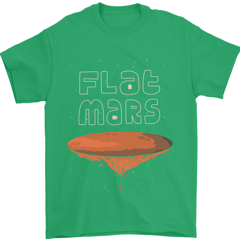 Flat Planet Mars Mens T-Shirt Cotton Gildan Irish Green