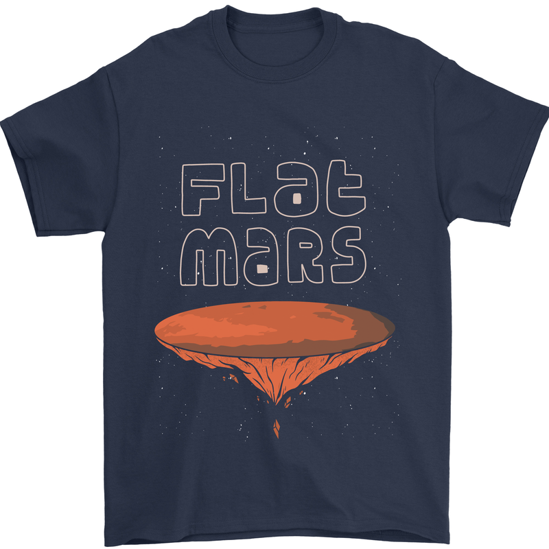 Flat Planet Mars Mens T-Shirt Cotton Gildan Navy Blue