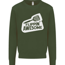 Flipping Awesome Funny Chef BBQ Fathers Day Mens Sweatshirt Jumper Forest Green