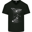 Full Moon Puppet Skeleton Halloween Skull Mens V-Neck Cotton T-Shirt Black