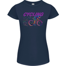 Funky Cycling Cyclist Bicycle Bike Cycle Womens Petite Cut T-Shirt Navy Blue