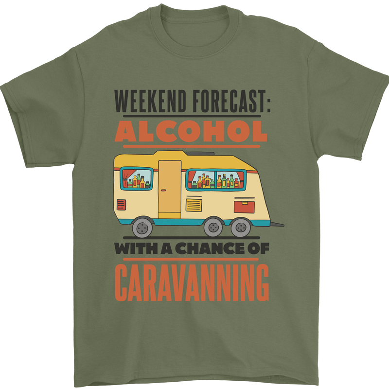 Funny Alcohol Caravanning Caravan Beer Mens T-Shirt Cotton Gildan Military Green