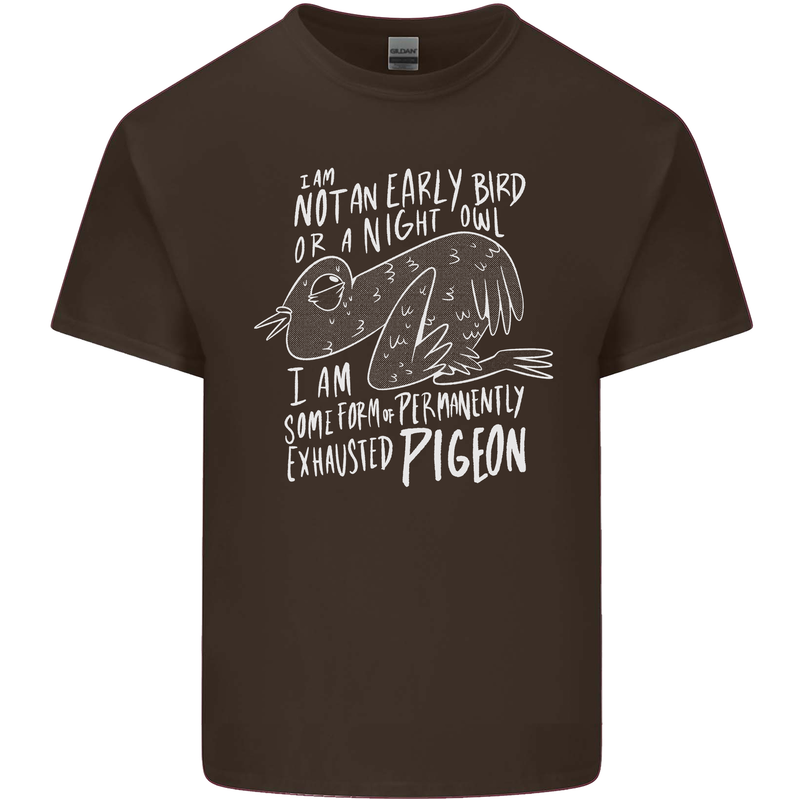 Funny Always Tired Fatigued Exhausted Pigeon Mens Cotton T-Shirt Tee Top Dark Chocolate