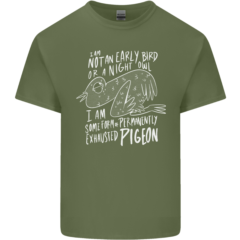 Funny Always Tired Fatigued Exhausted Pigeon Mens Cotton T-Shirt Tee Top Military Green