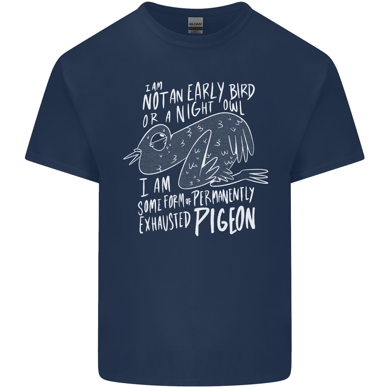 Funny Always Tired Fatigued Exhausted Pigeon Mens Cotton T-Shirt Tee Top Navy Blue