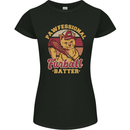 Funny Baseball Cat Furball Batter Womens Petite Cut T-Shirt Black