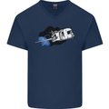 Funny Caravan Space Shuttle Caravanning Mens V-Neck Cotton T-Shirt Navy Blue