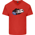 Funny Caravan Space Shuttle Caravanning Mens V-Neck Cotton T-Shirt Red