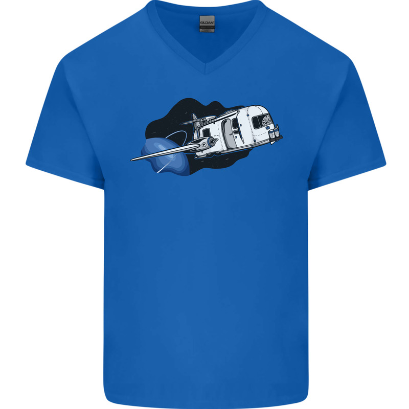Funny Caravan Space Shuttle Caravanning Mens V-Neck Cotton T-Shirt Royal Blue