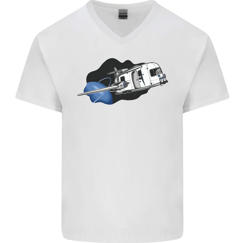 Funny Caravan Space Shuttle Caravanning Mens V-Neck Cotton T-Shirt White