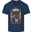 Funny Cat I Hate Morning People Coffee Mens V-Neck Cotton T-Shirt Navy Blue