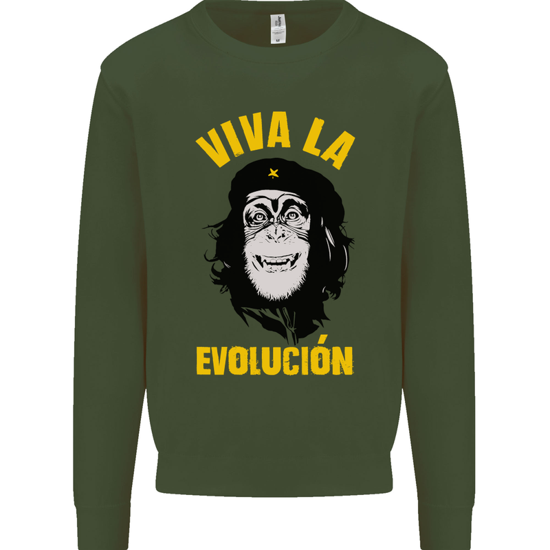 Funny Che Guevara Evolution Monkey Atheist Mens Sweatshirt Jumper Forest Green