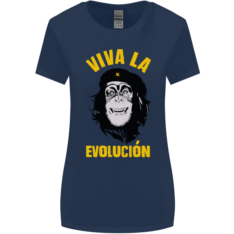 Funny Che Guevara Evolution Monkey Atheist Womens Wider Cut T-Shirt Navy Blue