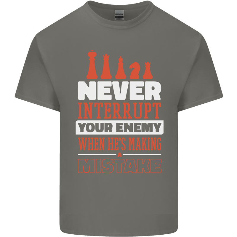 Funny Chess Never Interupt Your Enemy Mens Cotton T-Shirt Tee Top Charcoal