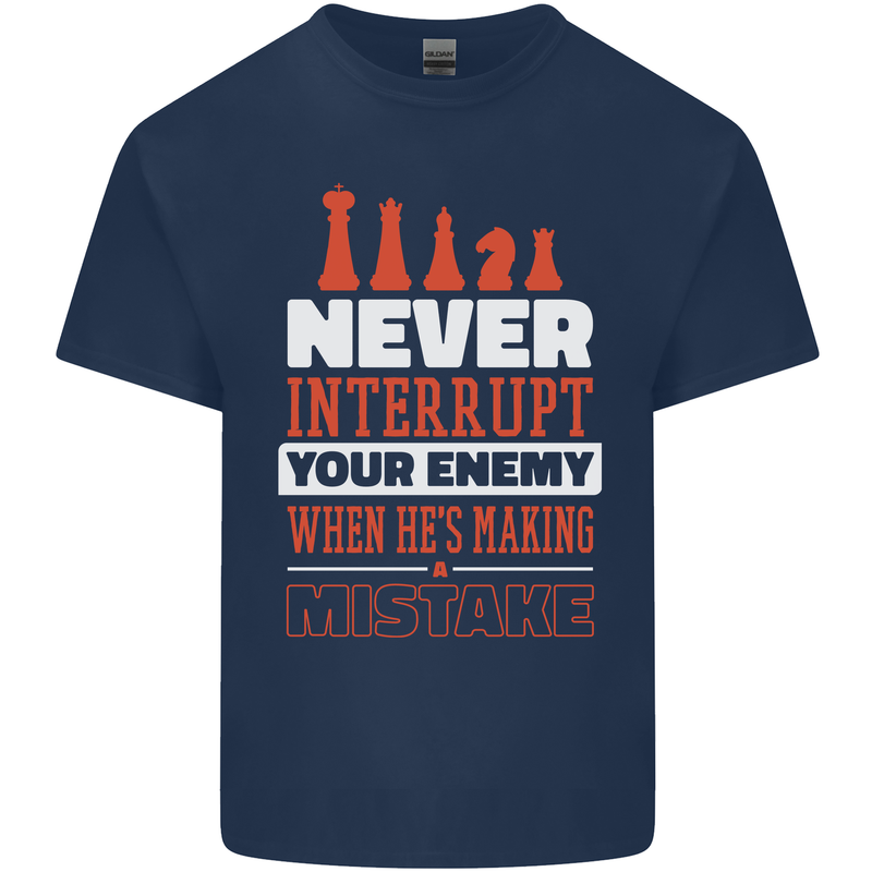 Funny Chess Never Interupt Your Enemy Mens Cotton T-Shirt Tee Top Navy Blue