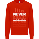 Funny Chess Never Interupt Your Enemy Mens Sweatshirt Jumper Bright Red