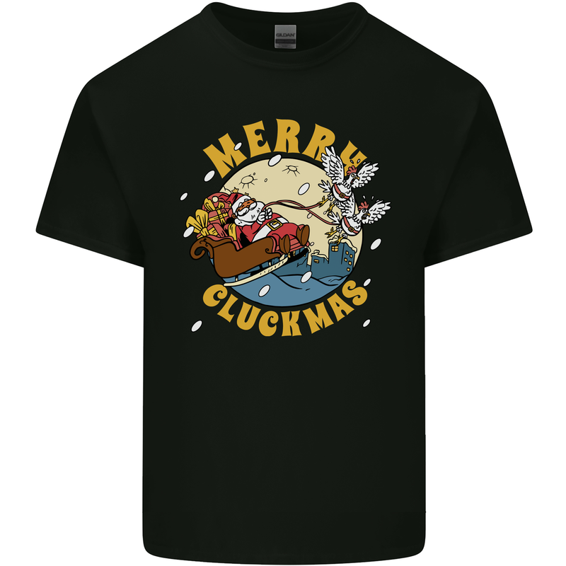 Funny Chickens Merry Cluckmas Mens Cotton T-Shirt Tee Top Black