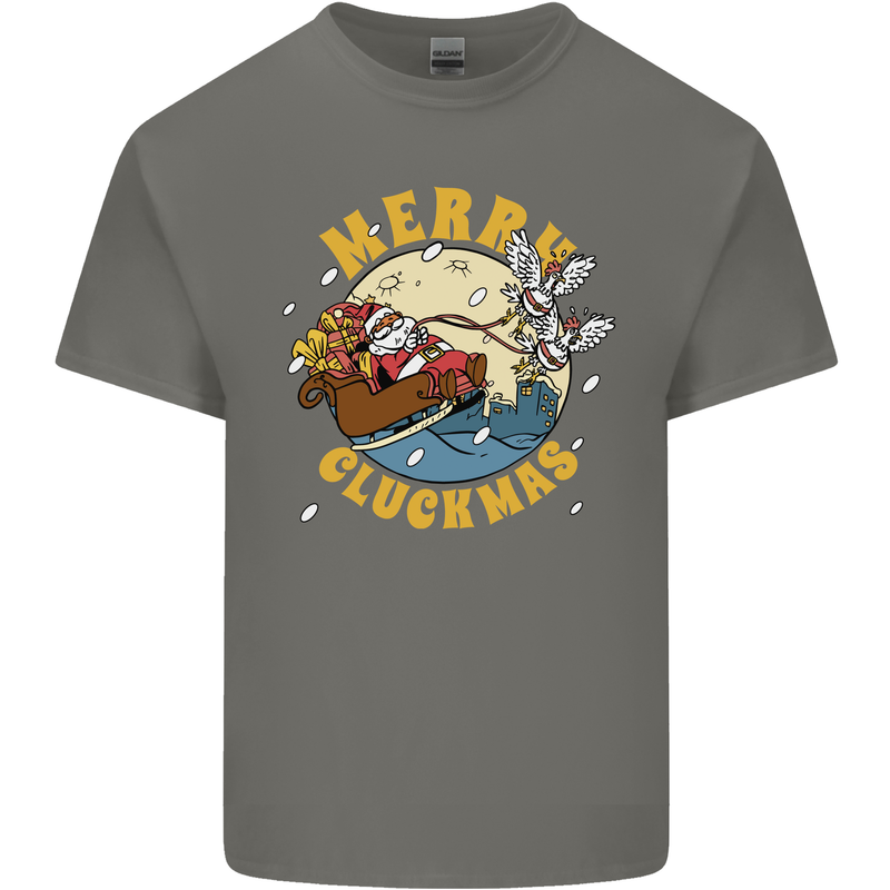 Funny Chickens Merry Cluckmas Mens Cotton T-Shirt Tee Top Charcoal