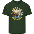 Funny Chickens Merry Cluckmas Mens Cotton T-Shirt Tee Top Forest Green