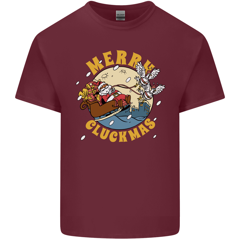 Funny Chickens Merry Cluckmas Mens Cotton T-Shirt Tee Top Maroon