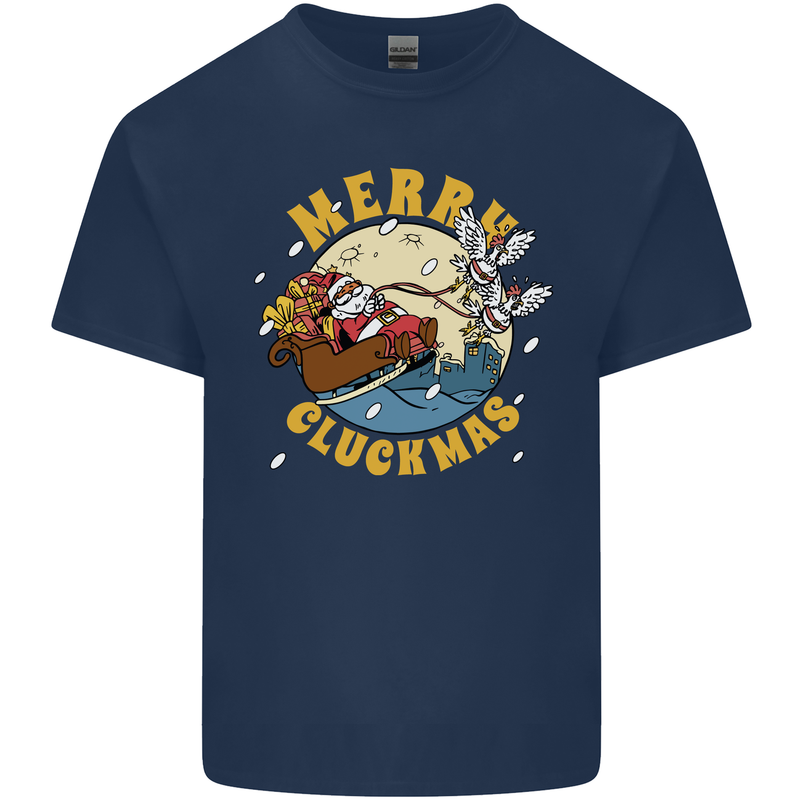 Funny Chickens Merry Cluckmas Mens Cotton T-Shirt Tee Top Navy Blue