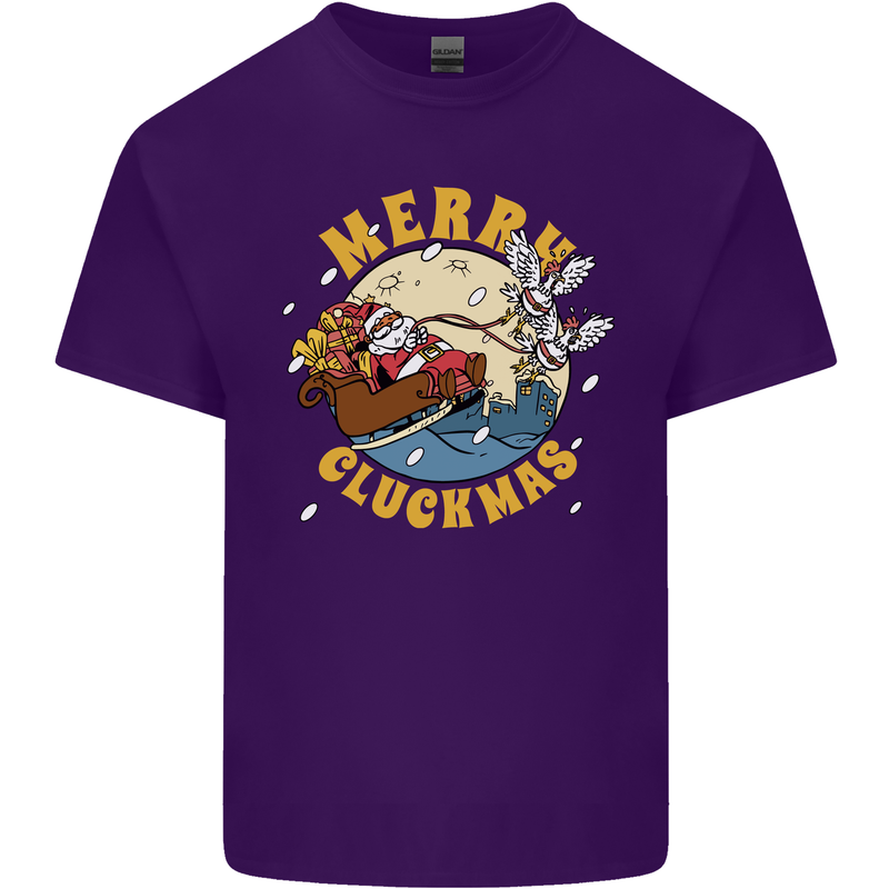 Funny Chickens Merry Cluckmas Mens Cotton T-Shirt Tee Top Purple