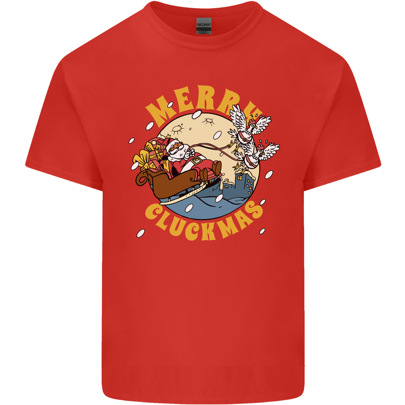 Funny Chickens Merry Cluckmas Mens Cotton T-Shirt Tee Top Red