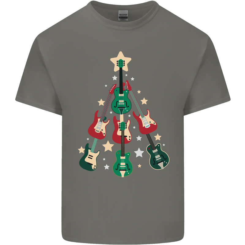 Funny Christmas Guitar Tree Rock Music Mens Cotton T-Shirt Tee Top Charcoal