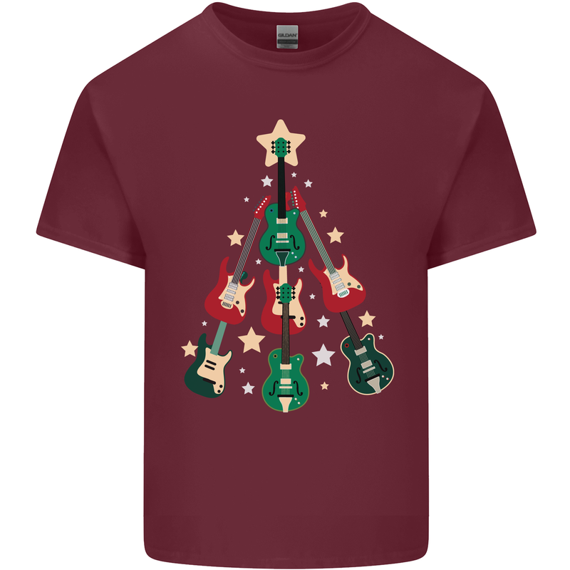 Funny Christmas Guitar Tree Rock Music Mens Cotton T-Shirt Tee Top Maroon