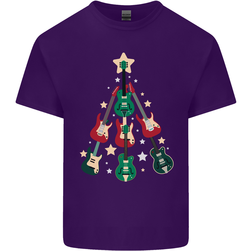 Funny Christmas Guitar Tree Rock Music Mens Cotton T-Shirt Tee Top Purple