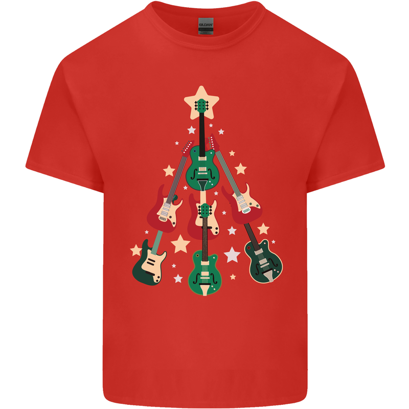 Funny Christmas Guitar Tree Rock Music Mens Cotton T-Shirt Tee Top Red