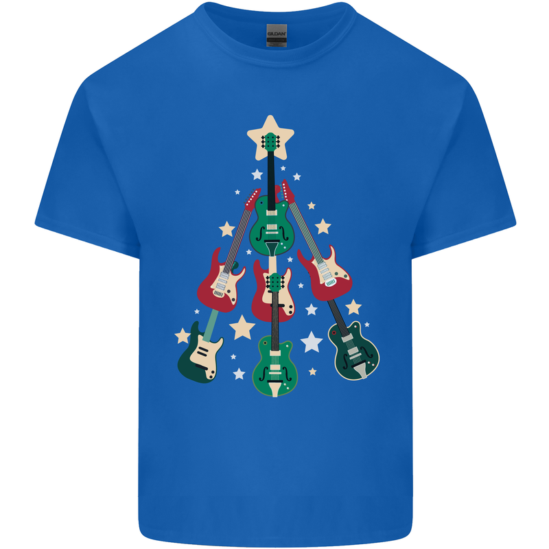 Funny Christmas Guitar Tree Rock Music Mens Cotton T-Shirt Tee Top Royal Blue