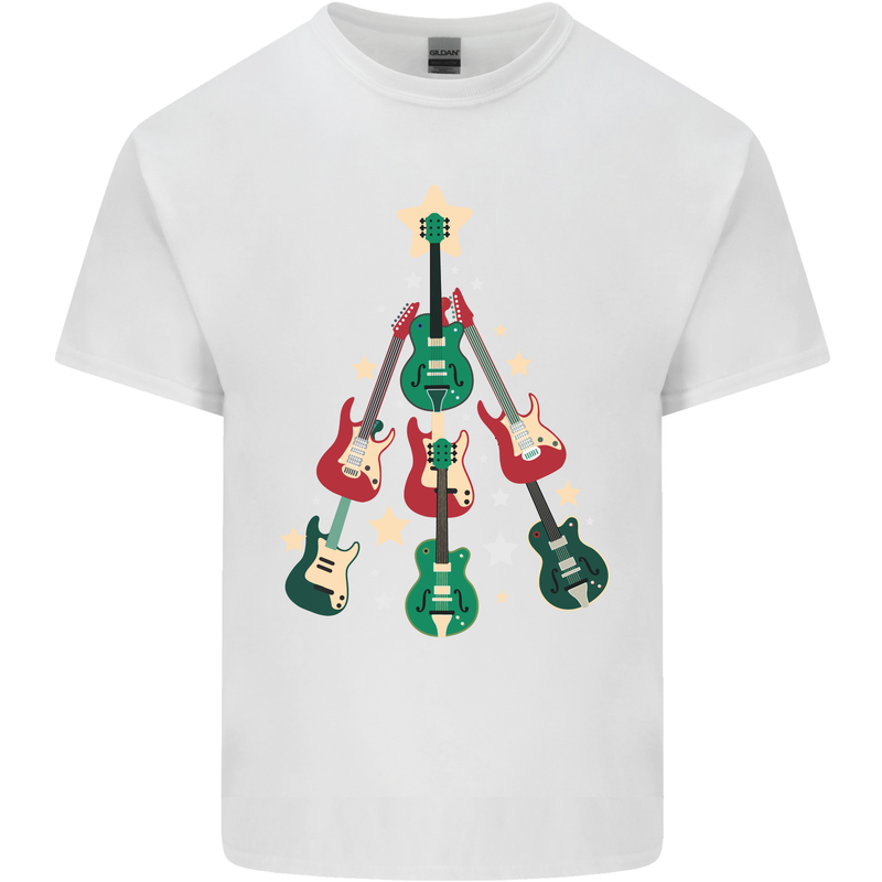 Funny Christmas Guitar Tree Rock Music Mens Cotton T-Shirt Tee Top White