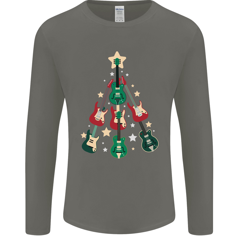 Funny Christmas Guitar Tree Rock Music Mens Long Sleeve T-Shirt Charcoal